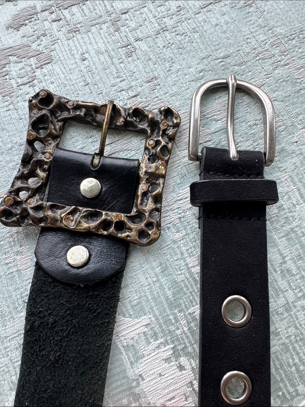2 Black women’s Leather/suede Belts with Decorative Metal Buckle